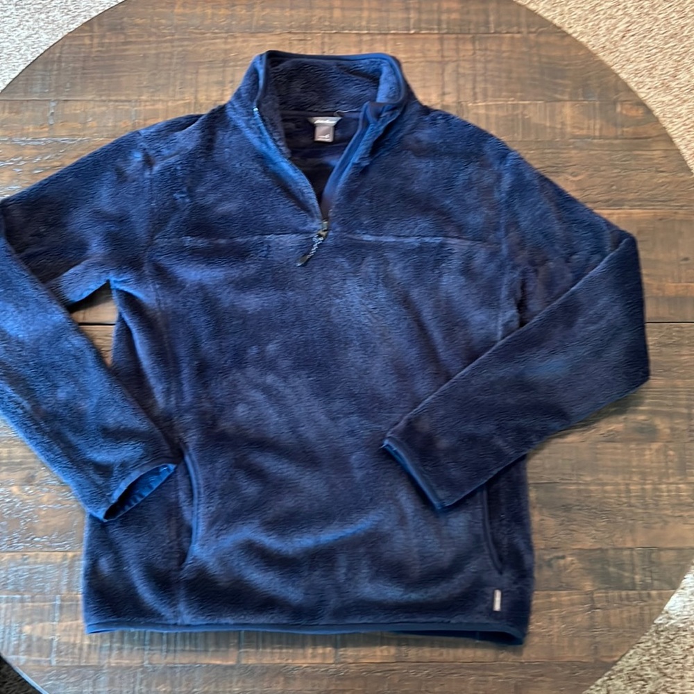 Eddie Bauer navy women’s 1/4 zip fleece pullover with pockets size small